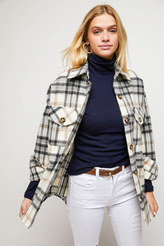 MULTI COLOR PLAID PATCHED SHIRT JACKET