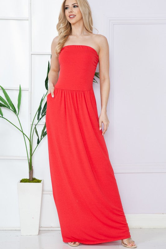 Plus Solid Tube Maxi Dress