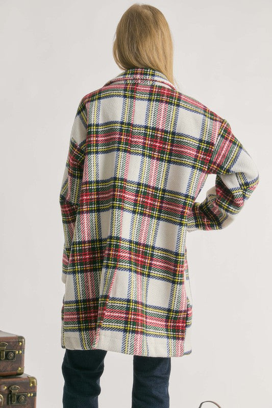 MULTI PLAID LOOSE FIT OPEN JACKET