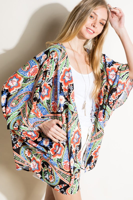 PLUS PAISLEY WOVEN KIMONO CARDIGAN