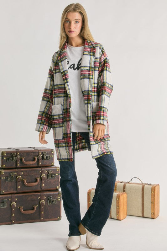 MULTI PLAID LOOSE FIT OPEN JACKET