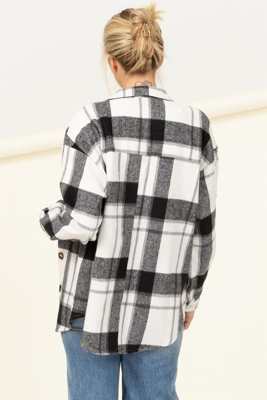 EFFORTLESS EASE PLAID PRINT SHACKET