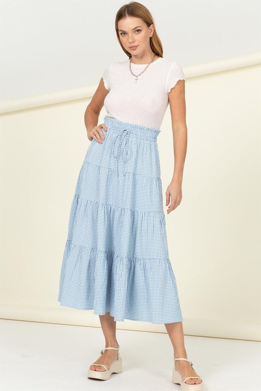 SKIRT ALERT HIGH-WAIST GINGHAM PRINT MIDI SKIRT