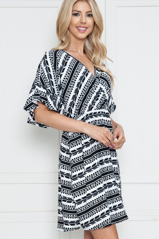 Plus Geometric Short Sleeve Wrap Dress