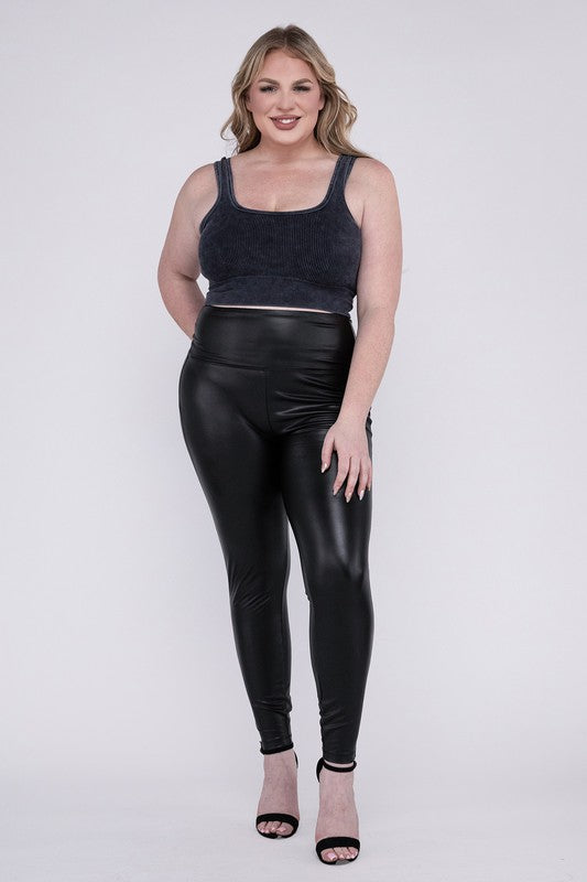 Plus High Rise Faux Leather Leggings