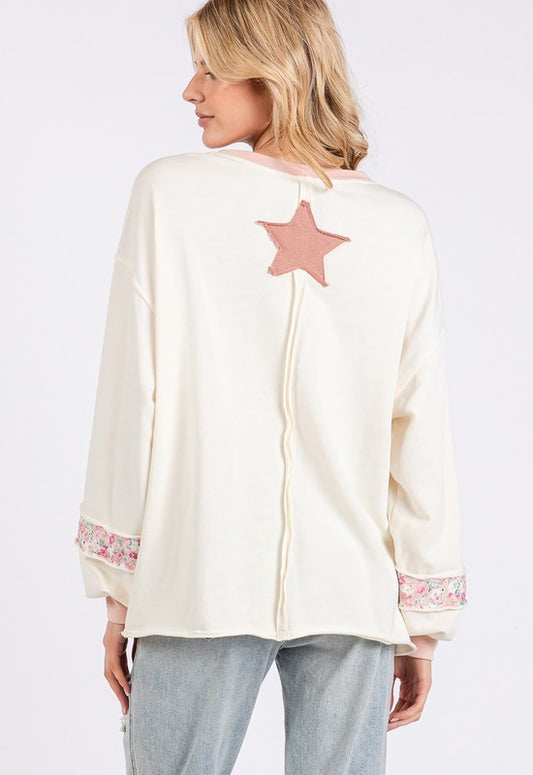 SAGE + FIG Peace & Star Patch Contrast Round Neck Sweatshirt