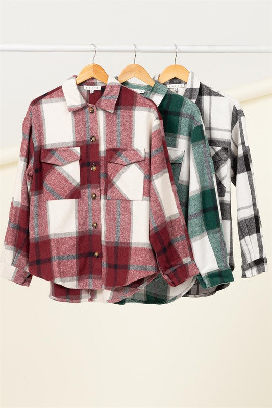 EFFORTLESS EASE PLAID PRINT SHACKET