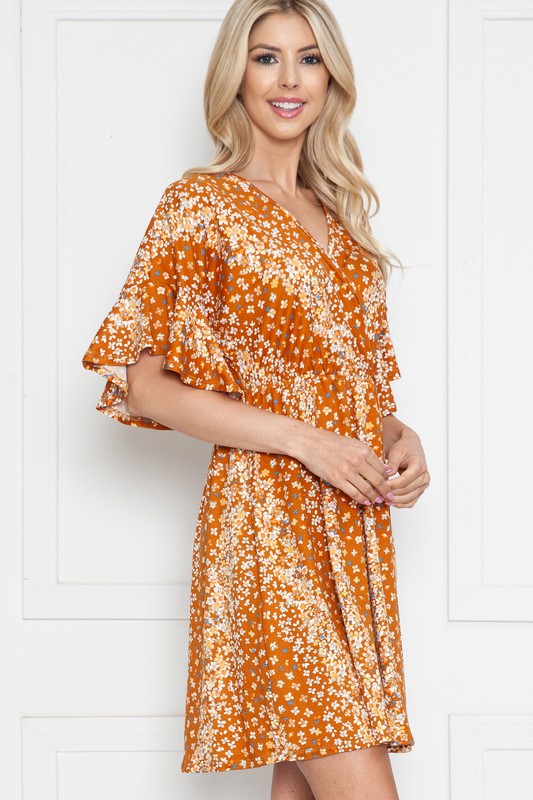 Plus Floral Short Sleeve Wrap Dress