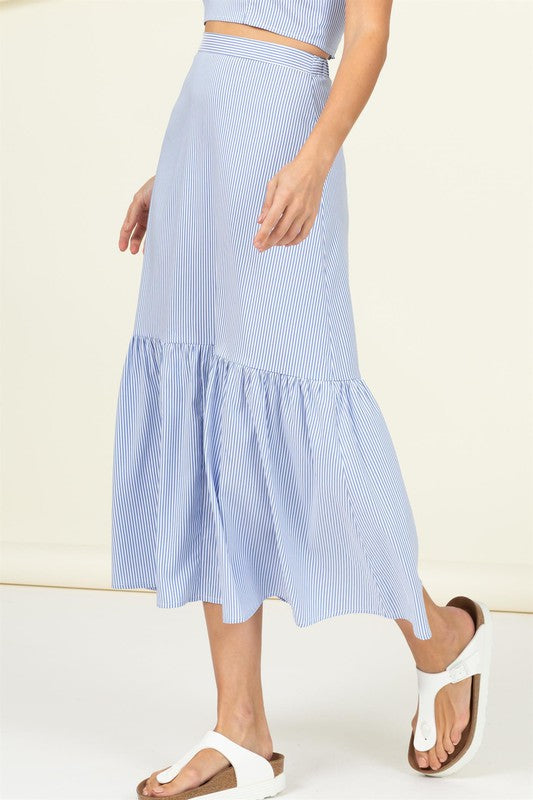 HIGH WAIST RUFFLE HEM MIDI SKIRT