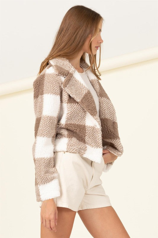 LUCKY BREAK PLAID PATTEREN FUR JACKET