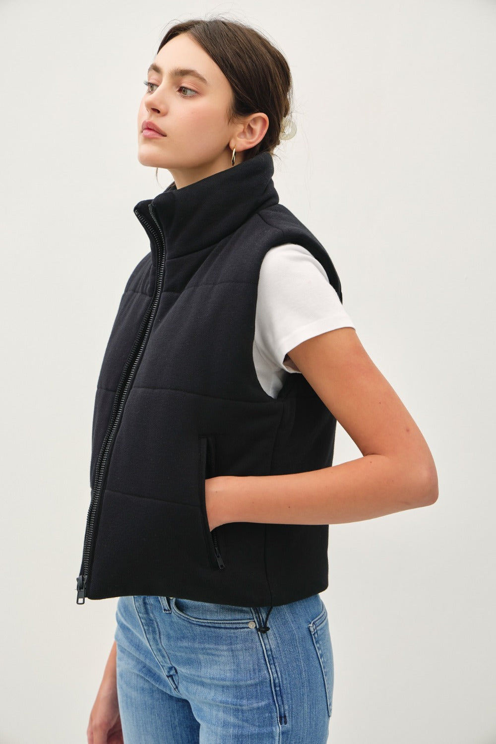 Be Cool Zip Up Turtleneck Puffer Vest with Pockets