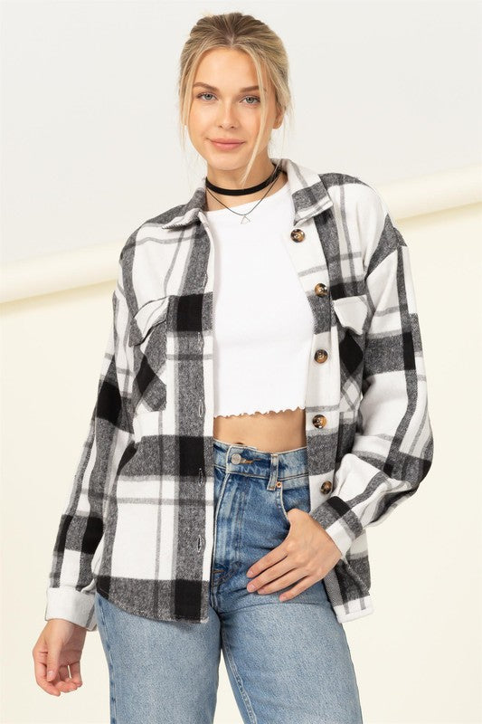 EFFORTLESS EASE PLAID PRINT SHACKET