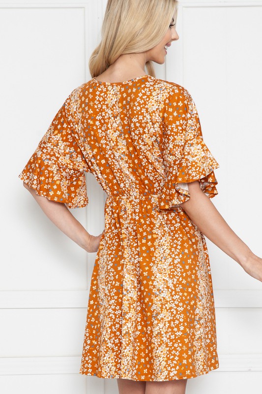 Plus Floral Short Sleeve Wrap Dress