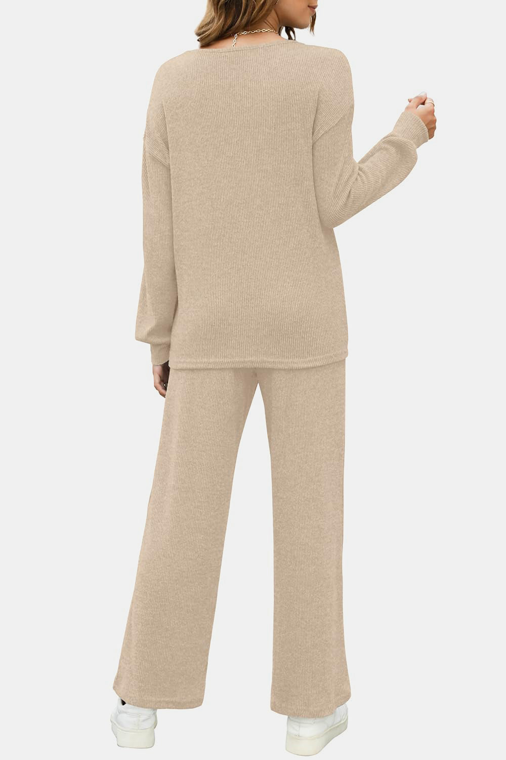 Round Neck Long Sleeve Top and Pants Set