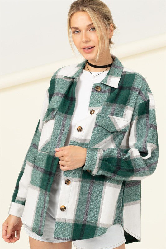 EFFORTLESS EASE PLAID PRINT SHACKET