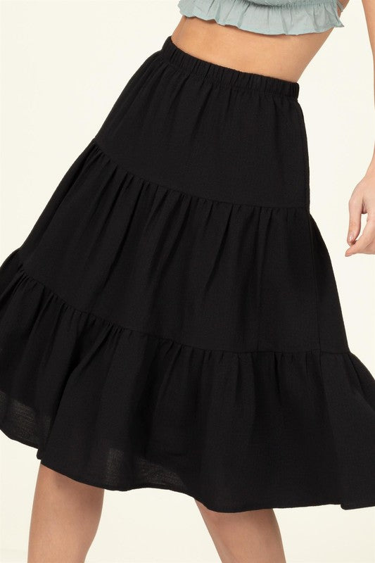 CALL IT A DAY TIERED MIDI SKIRT