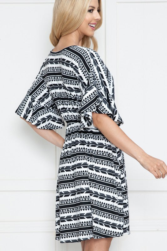 Plus Geometric Short Sleeve Wrap Dress