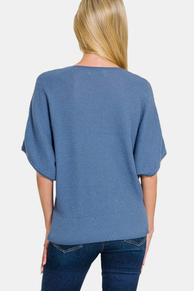 Zenana V-Neck Short Sleeve Dolman Sweater