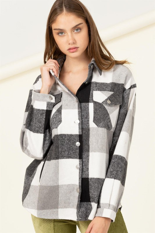 CLASSY MISS CHECKERED-PRINT OVERSIZED SHACKET