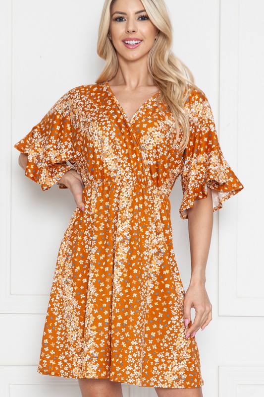 Plus Floral Short Sleeve Wrap Dress