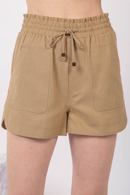 VERY J Drawstring Elastic Waist Linen Shorts