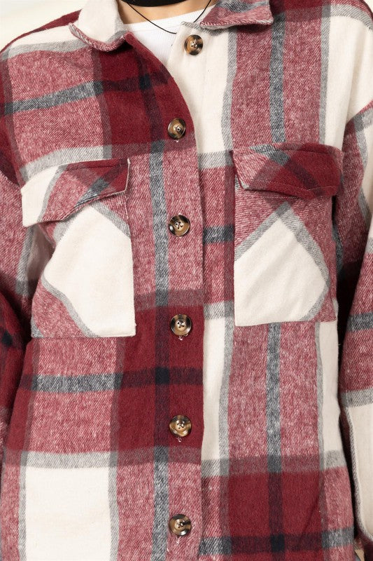 EFFORTLESS EASE PLAID PRINT SHACKET