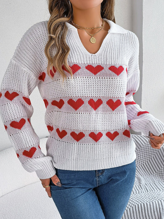 Heart Johnny Collar Long Sleeve Sweater