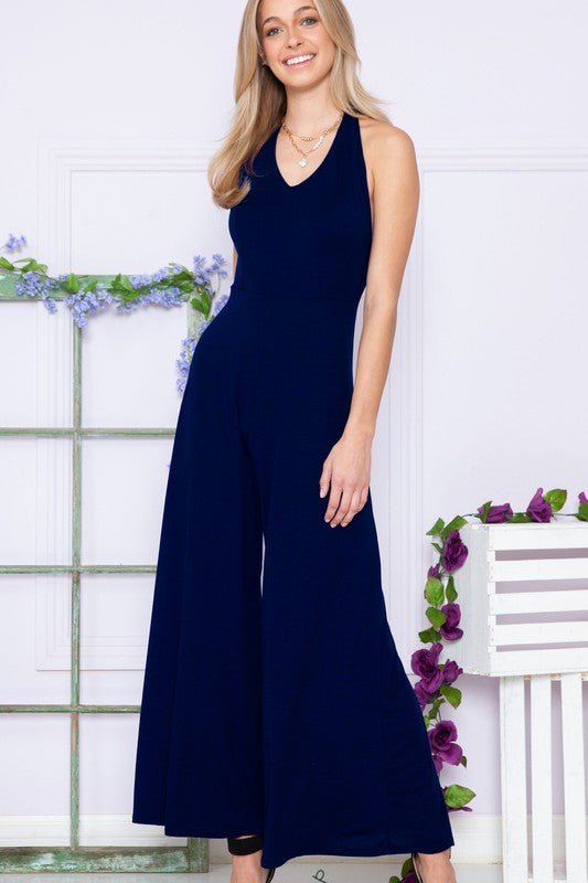 Plus Solid Sleeveless Open Back Jumpsuit