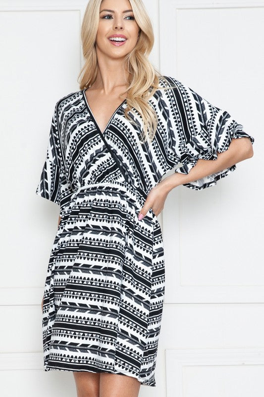 Plus Geometric Short Sleeve Wrap Dress