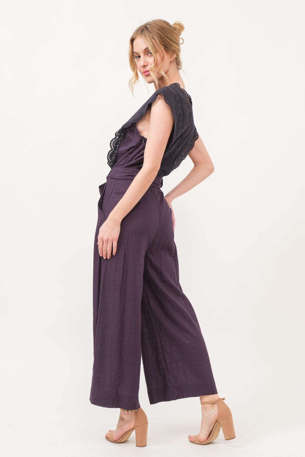 And The Why Laced Surplice Tie Waist Jumpsuit