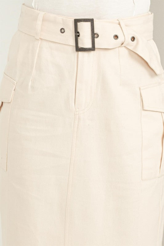 PROFESSIONAL POISE  BUCKLED BELT CARGO SKIRT