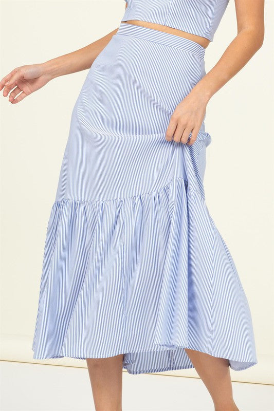 HIGH WAIST RUFFLE HEM MIDI SKIRT