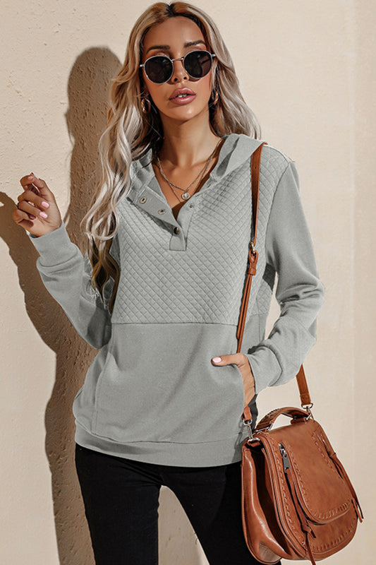 Quilted Patchwork Button Sweatshirt Hoodie - Touch Me Textures