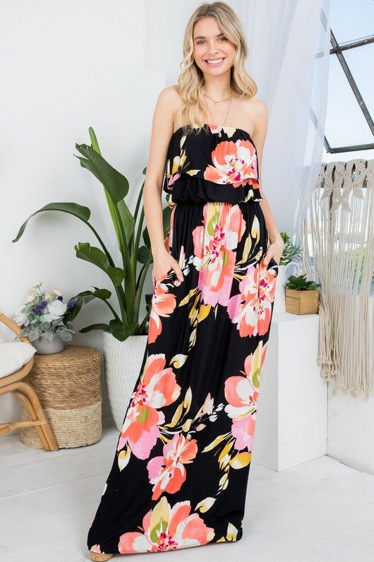 FLORAL OFFSHOULDER MAXI DRESS