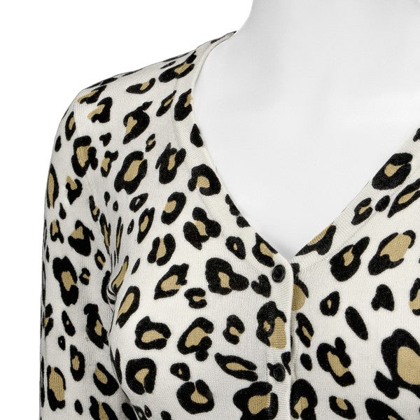 Leopard Print V Neck 12gg Sweater Cardigan