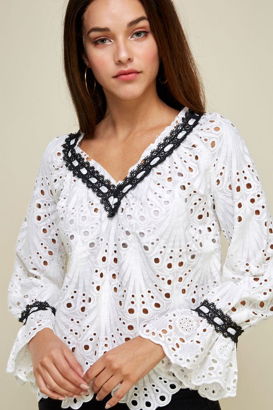 Eyelet Embroidery Top White - Touch Me Textures