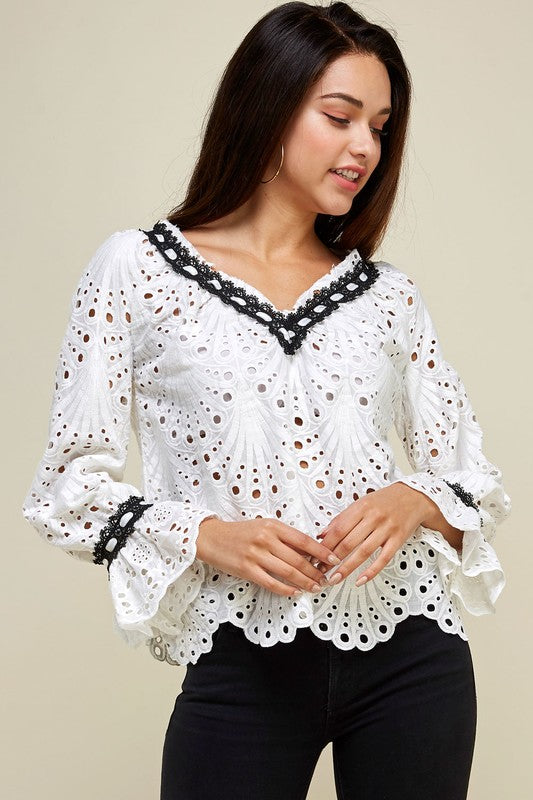 Eyelet Embroidery Top White - Touch Me Textures