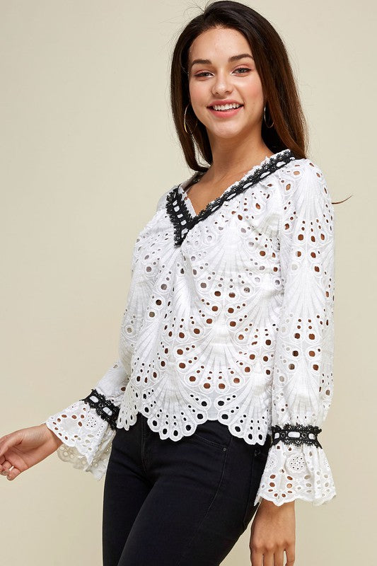 Eyelet Embroidery Top White - Touch Me Textures