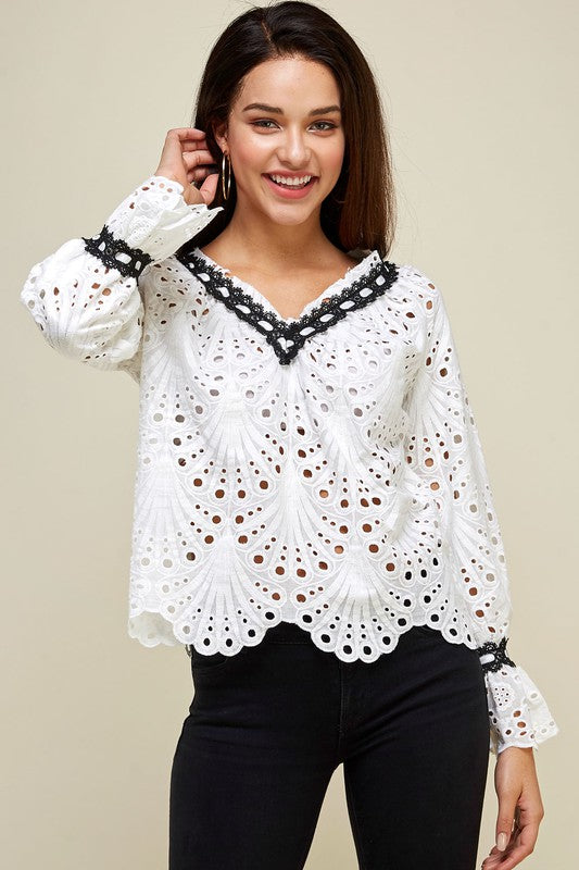 Eyelet Embroidery Top White - Touch Me Textures