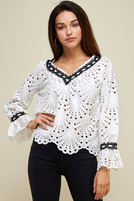 Eyelet Embroidery Top White - Touch Me Textures