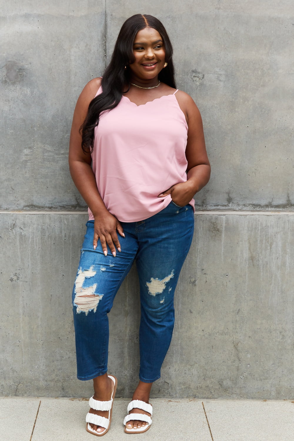 Sweet Lovely By Jen Full Size Scalloped Cami in Rosewood