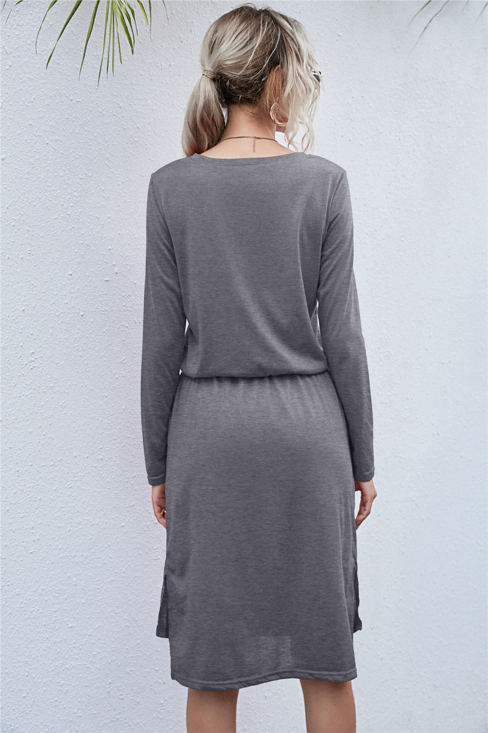 Round Neck Side Slit Dress - Touch Me Textures