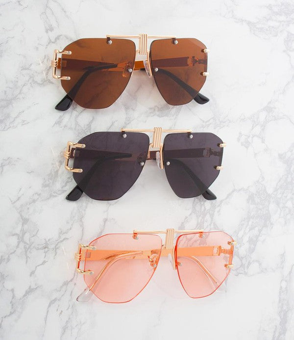 Nicky Oversized Rimless Aviators - Touch Me Textures