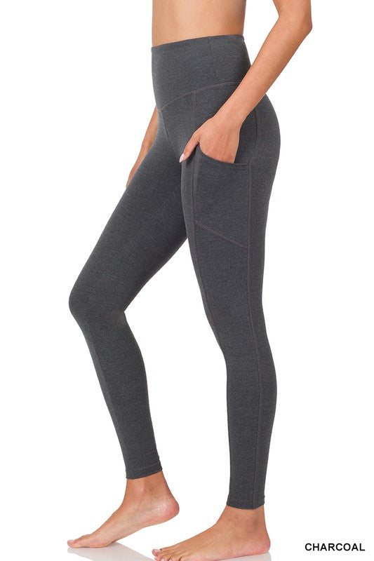 BETTER COTTON WIDE WAISTBAND POCKET LEGGINGS - Touch Me Textures