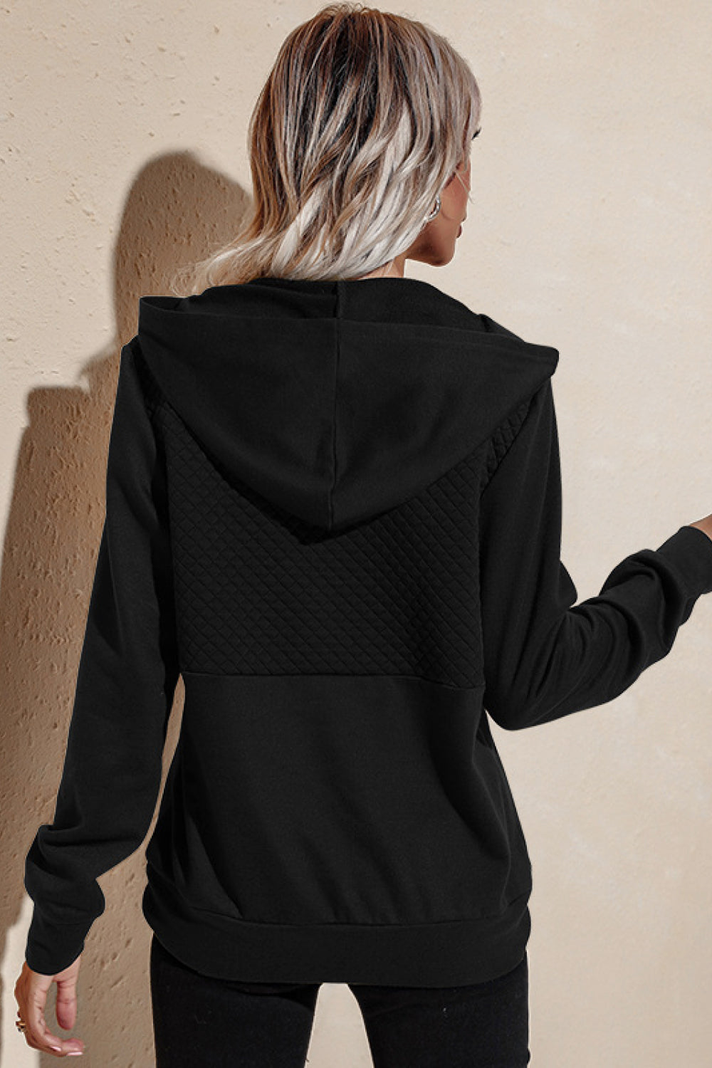 Quilted Patchwork Button Sweatshirt Hoodie - Touch Me Textures