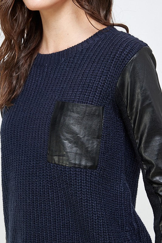 Vegan Leather Sweater High Low Top - Touch Me Textures