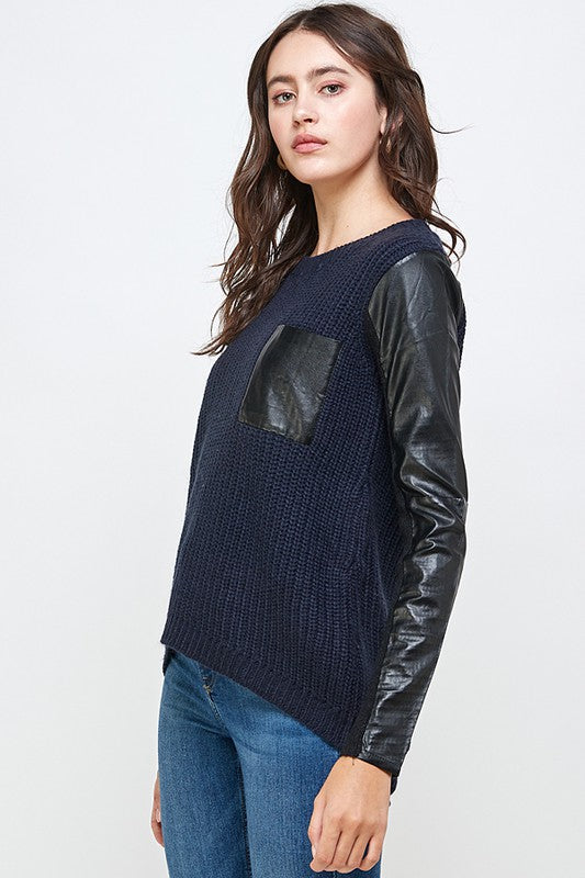 Vegan Leather Sweater High Low Top - Touch Me Textures