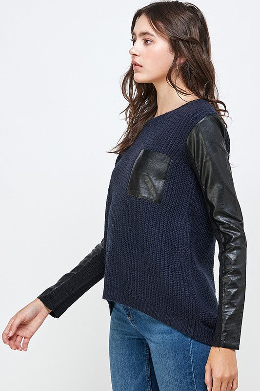 Vegan Leather Sweater High Low Top - Touch Me Textures