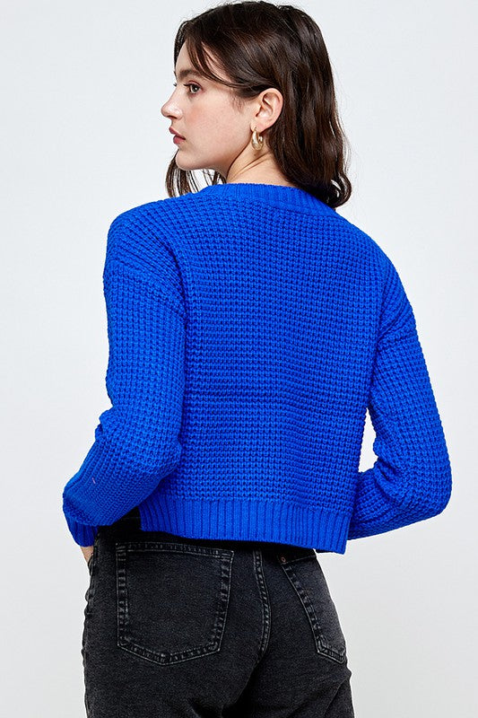 Waffle Knitted Cropped Sweater Top