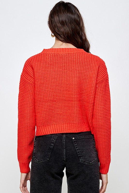 Waffle Knitted Cropped Sweater Top